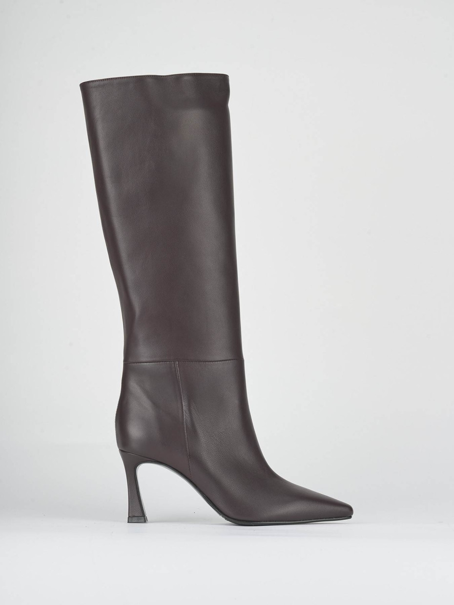 Stivali tacco 8cm pelle bordo'