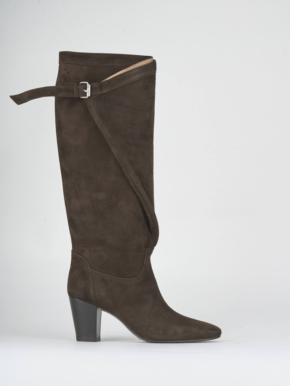 Botas de tacón alto tacón 7 cm marrón oscuro ante
