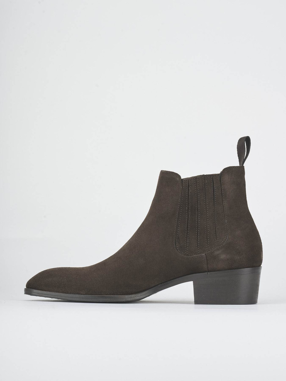 Botines tacón 4 cm marrón oscuro ante