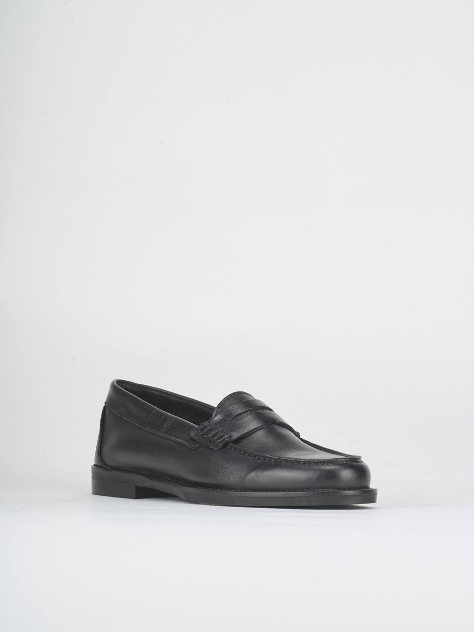 Mocasines tacón 1 cm negro cuero