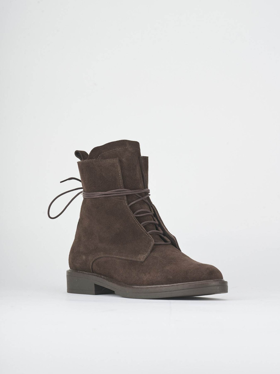 Combat boots heel 2 cm dark brown suede