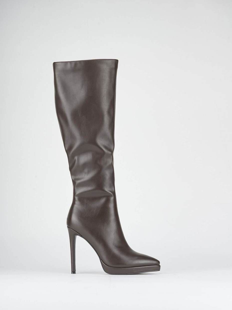 High heel boots heel 11 cm dark brown susteinable leather