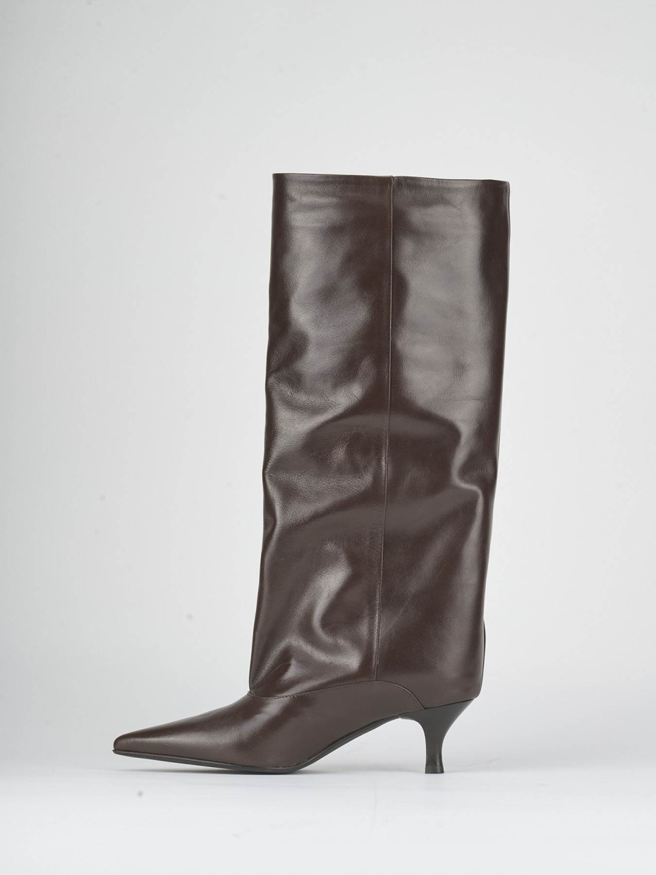 High heel boots heel 5 cm dark brown leather