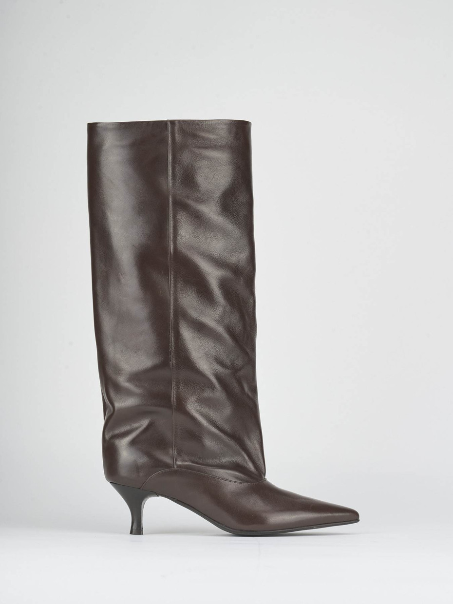 High heel boots heel 5 cm dark brown leather