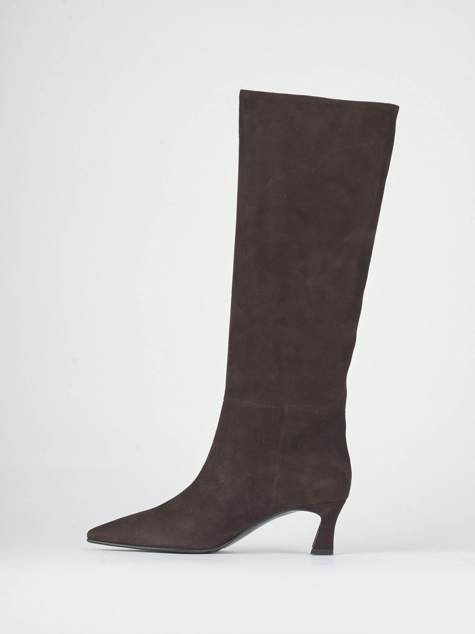 Botas de tacón alto tacón 6 cm marrón oscuro ante