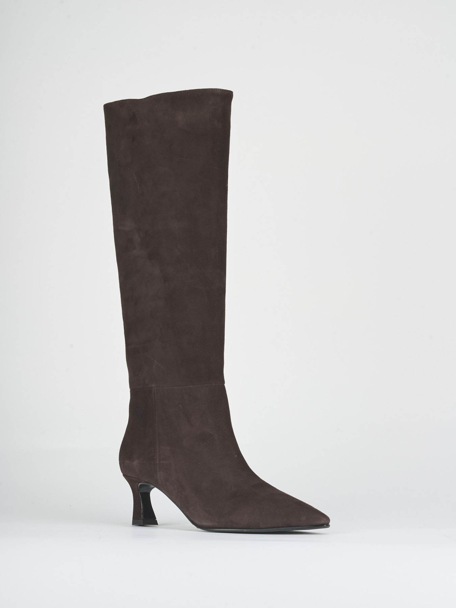 Botas de tacón alto tacón 6 cm marrón oscuro ante