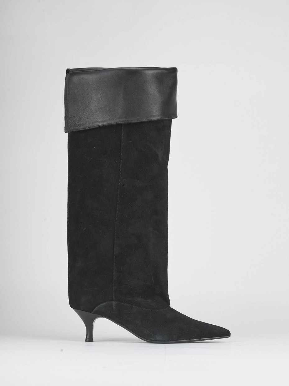 Stivali tacco 5cm camoscio nero