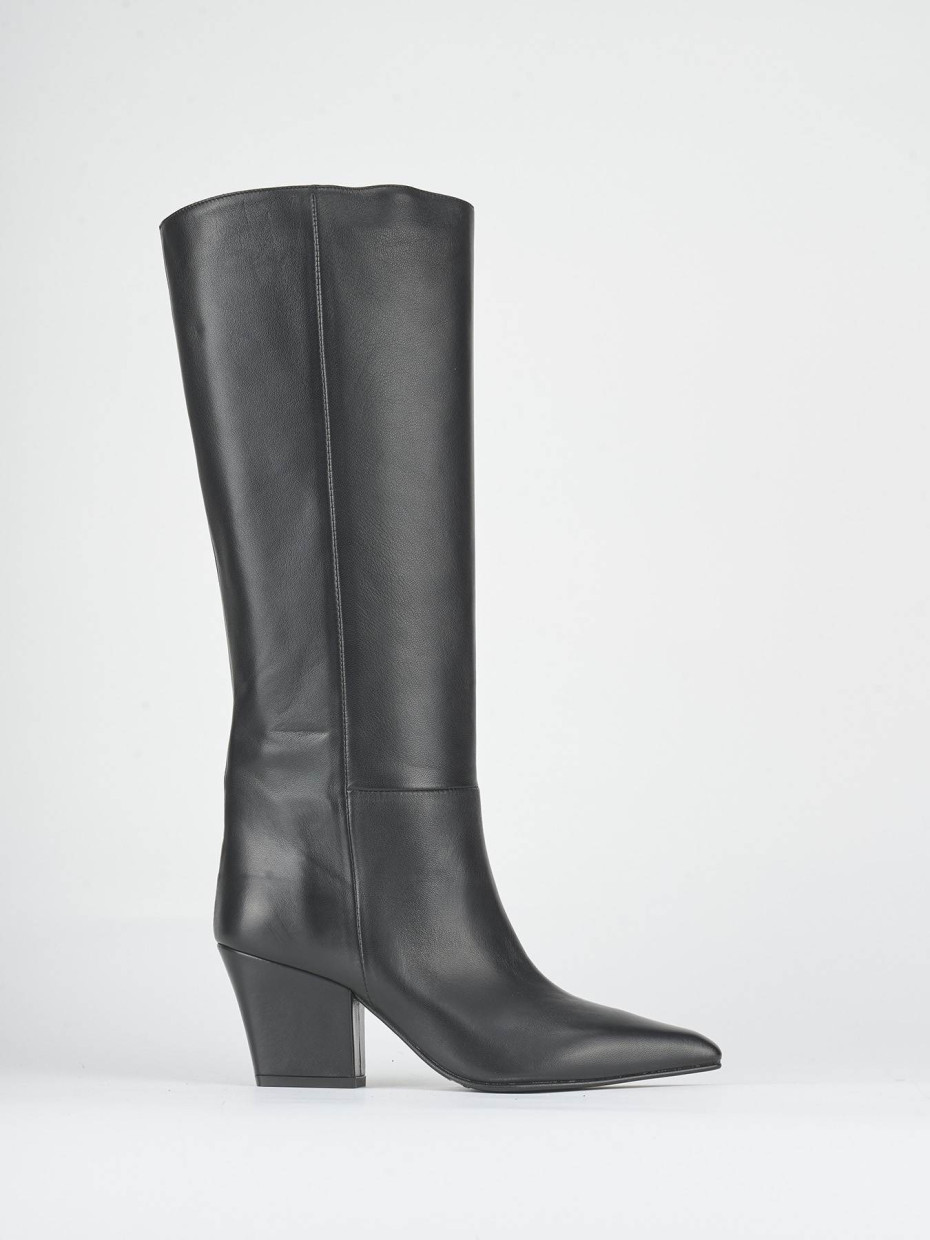 Stivali tacco 7cm pelle nero