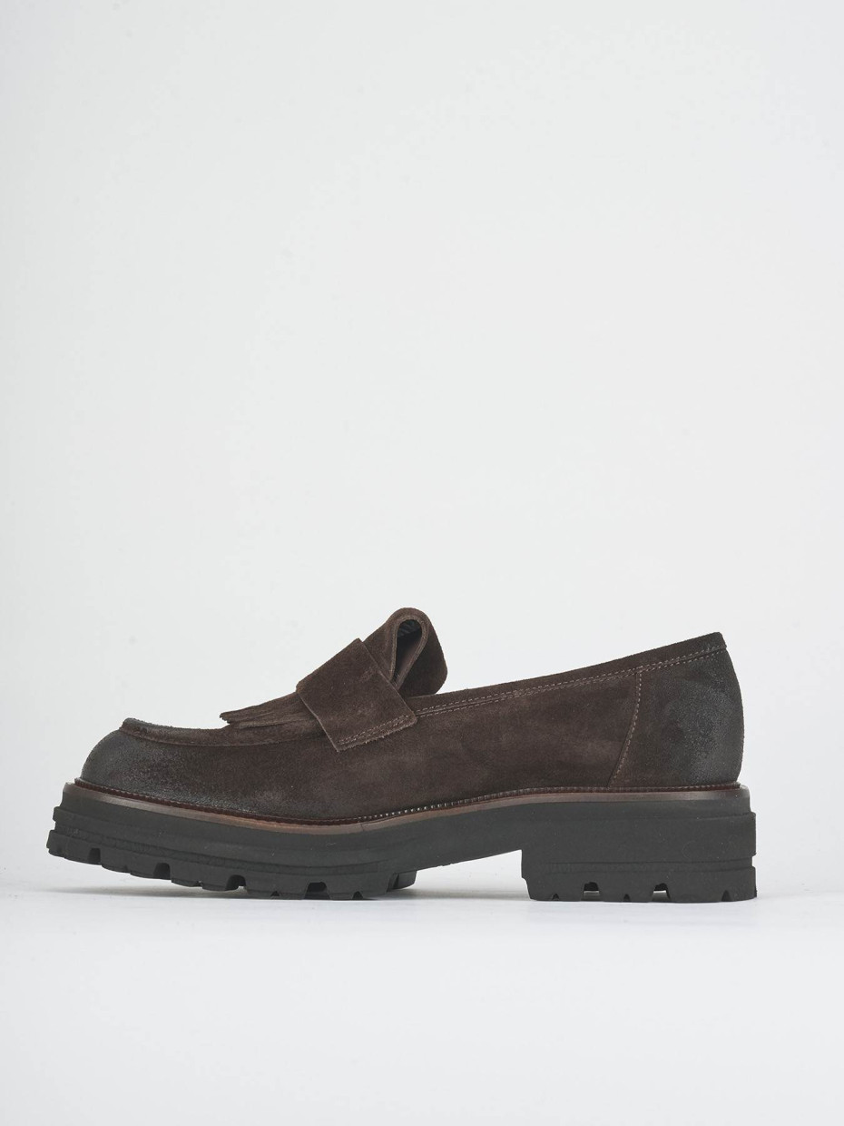 Loafers heel 2 cm dark brown suede