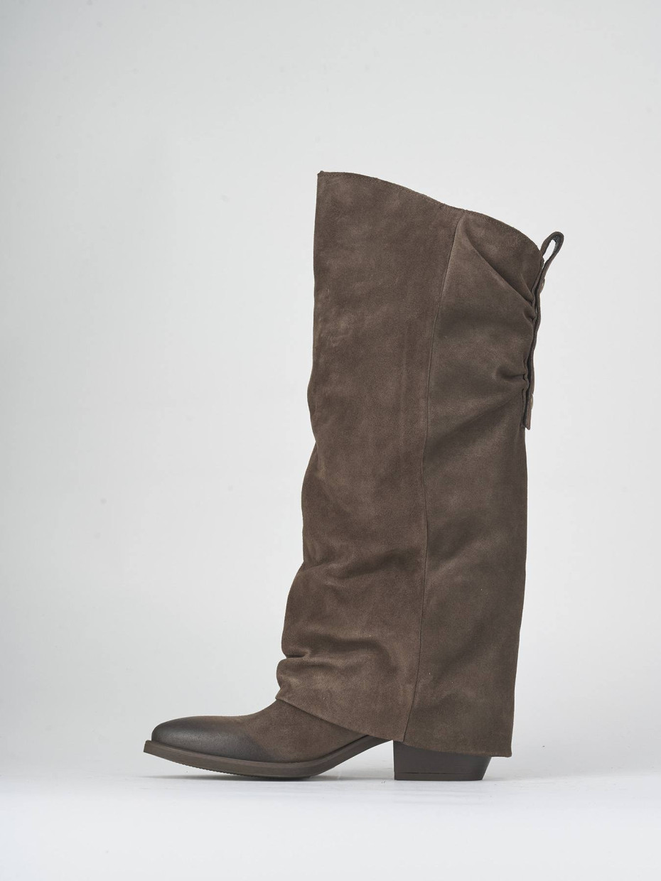 Botas de tacón bajo tacón 4 cm marrón oscuro ante