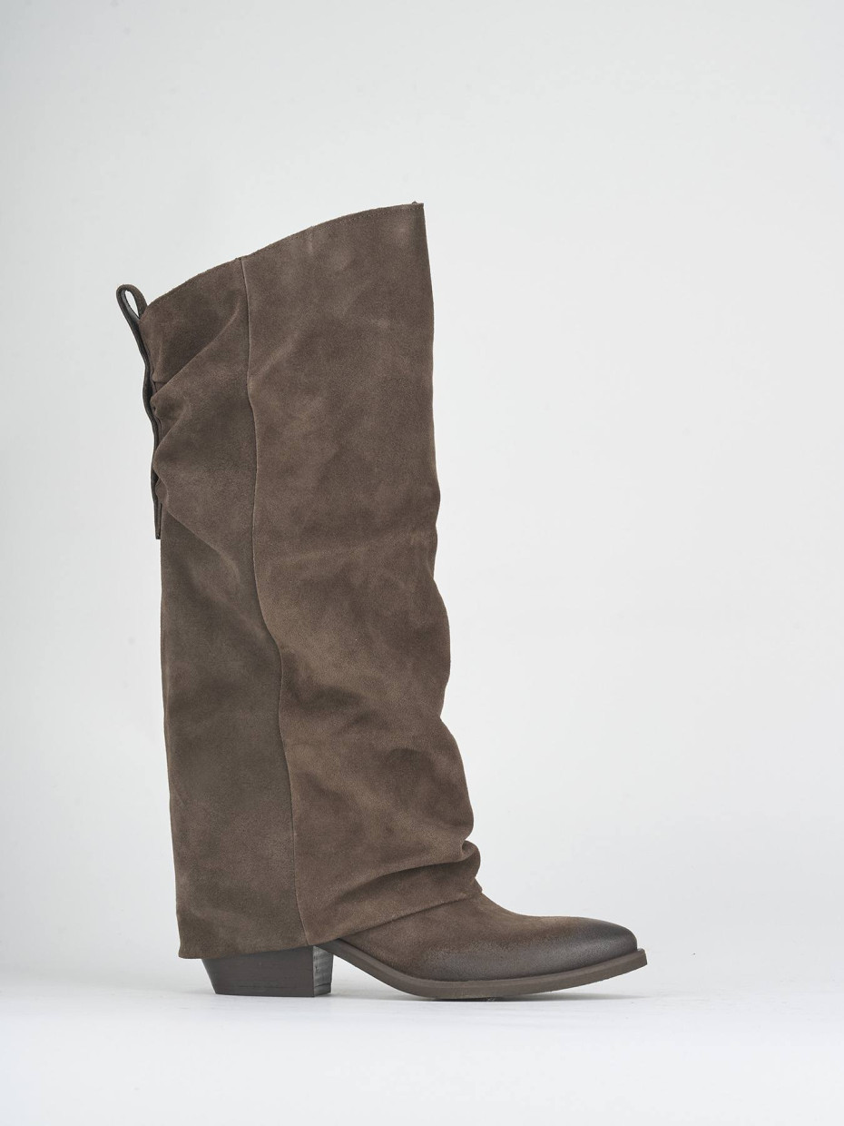 Botas de tacón bajo tacón 4 cm marrón oscuro ante