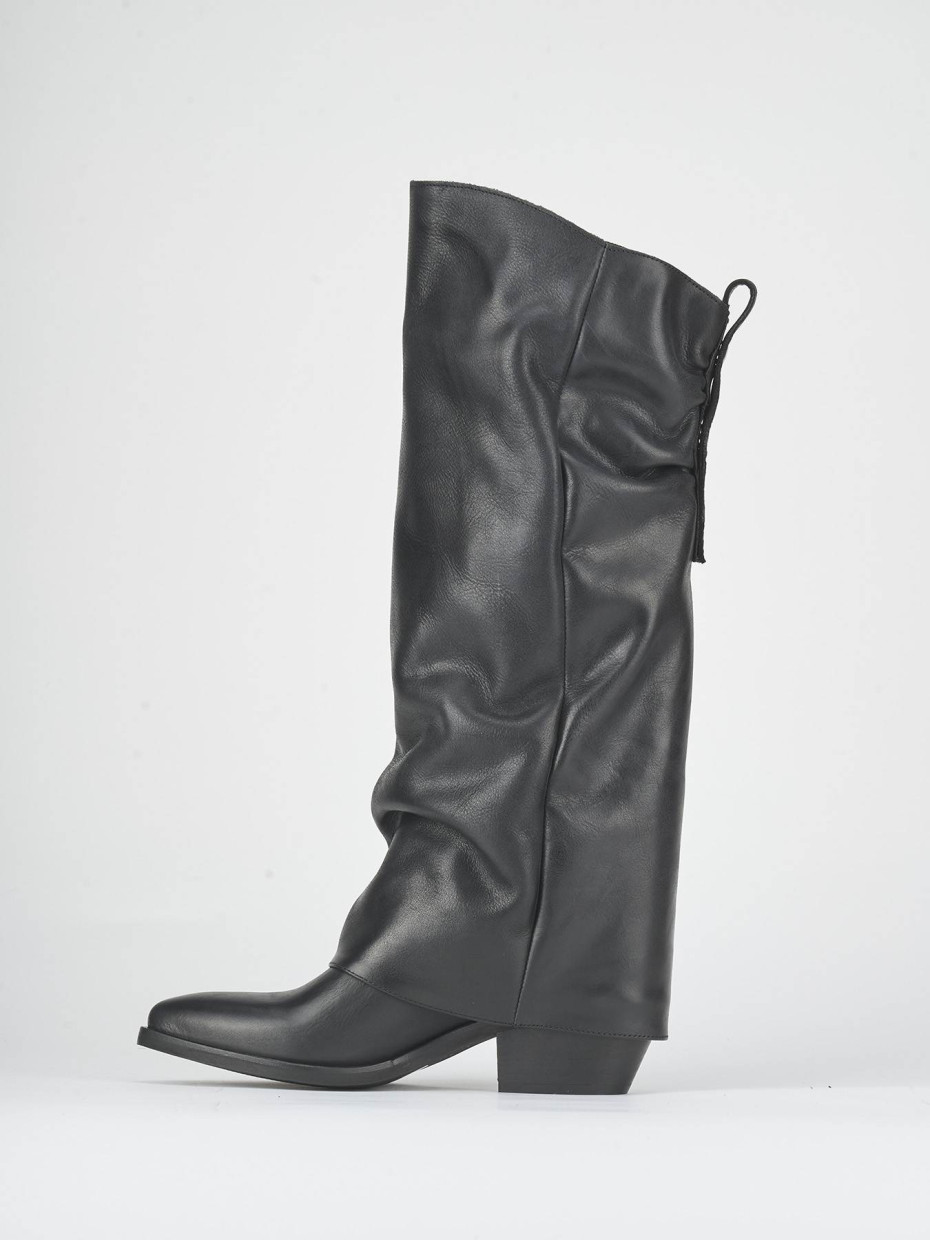 High heel boots heel 5 cm black leather