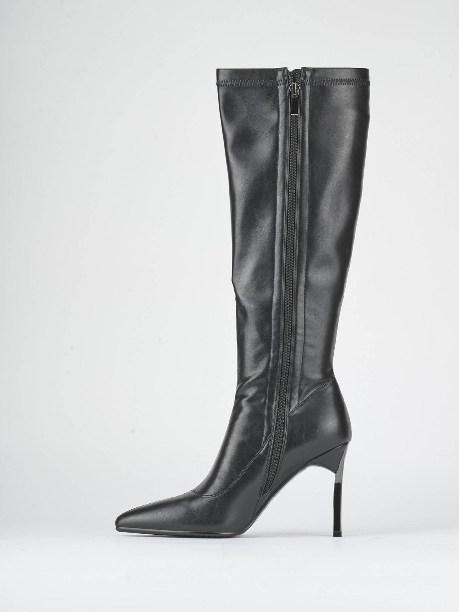 Stivali tacco 9cm pelle sostenibile nero
