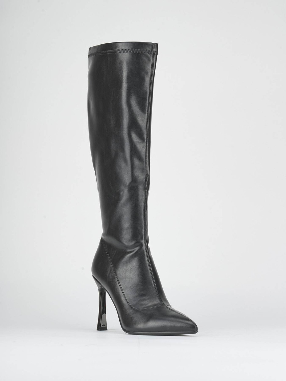 Stivali tacco 9cm pelle sostenibile nero