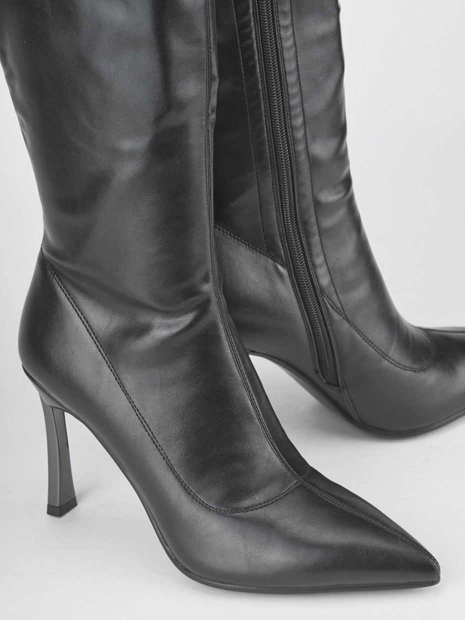Stivali tacco 9cm pelle sostenibile nero