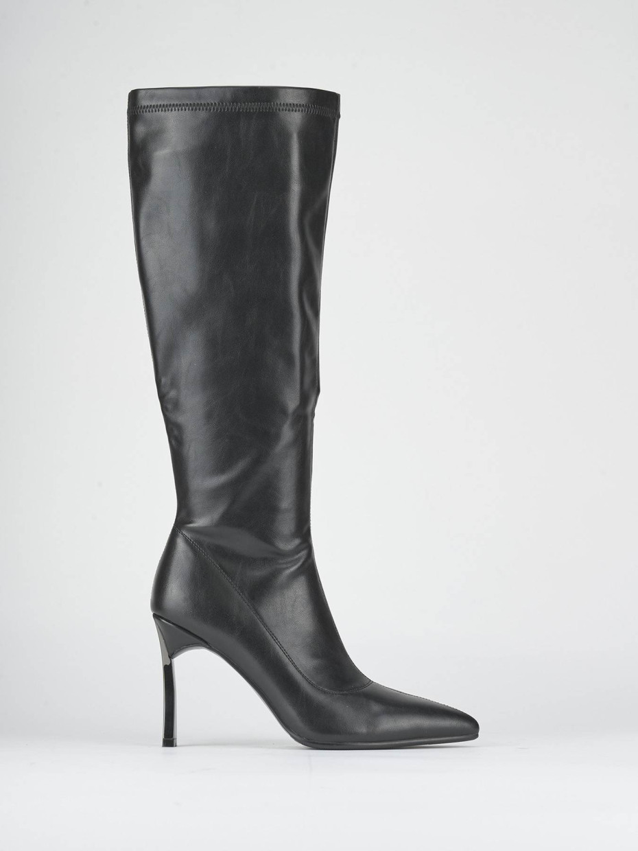 Stivali tacco 9cm pelle sostenibile nero