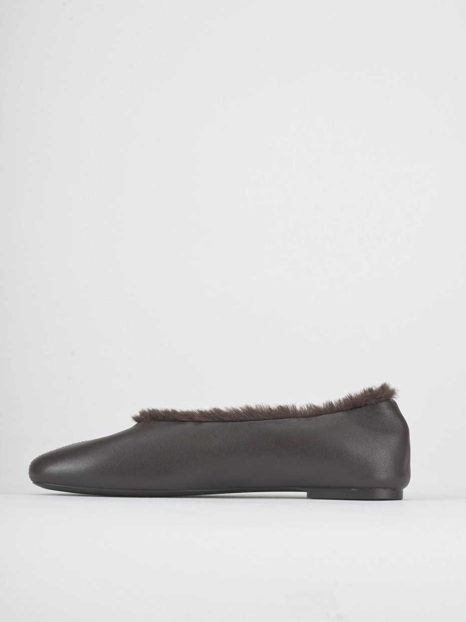 Flat shoes heel 1 cm dark brown leather