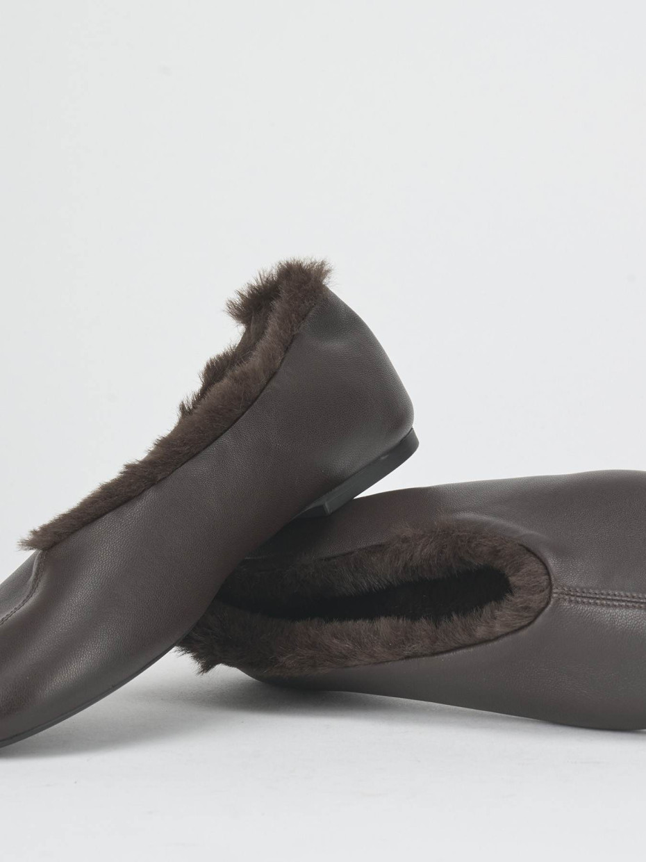 Flat shoes heel 1 cm dark brown leather