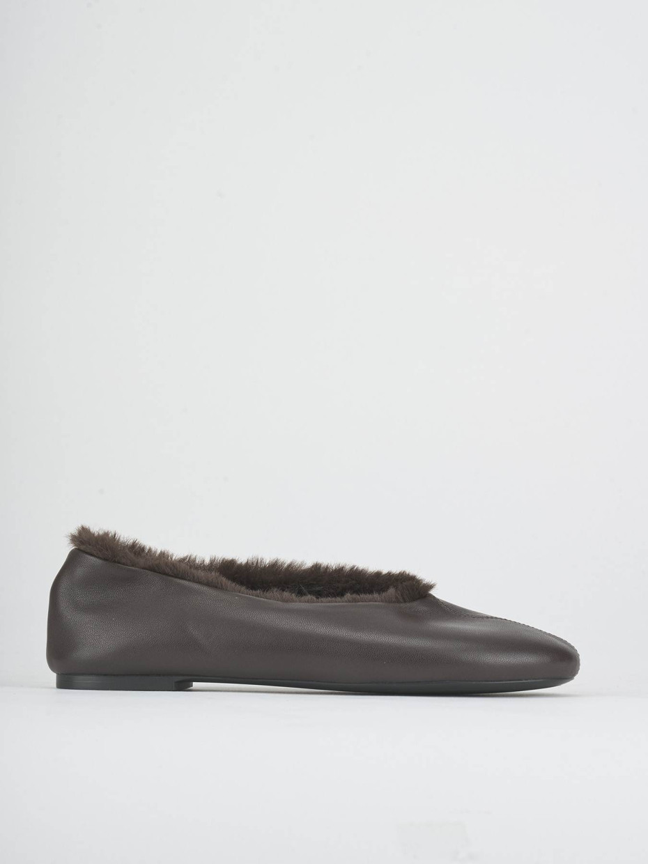 Flat shoes heel 1 cm dark brown leather