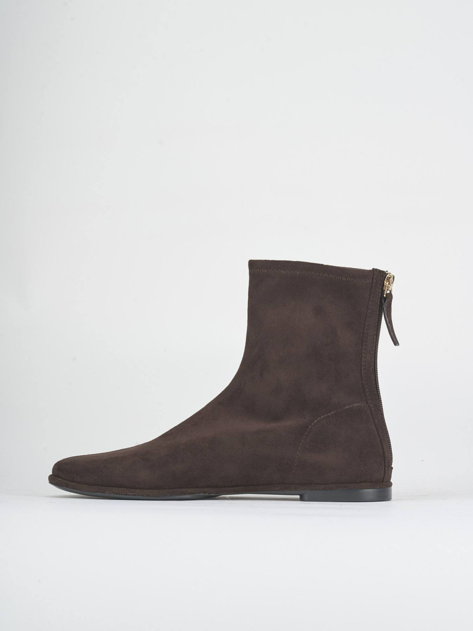 Low heel ankle boots heel 1 cm dark brown suede