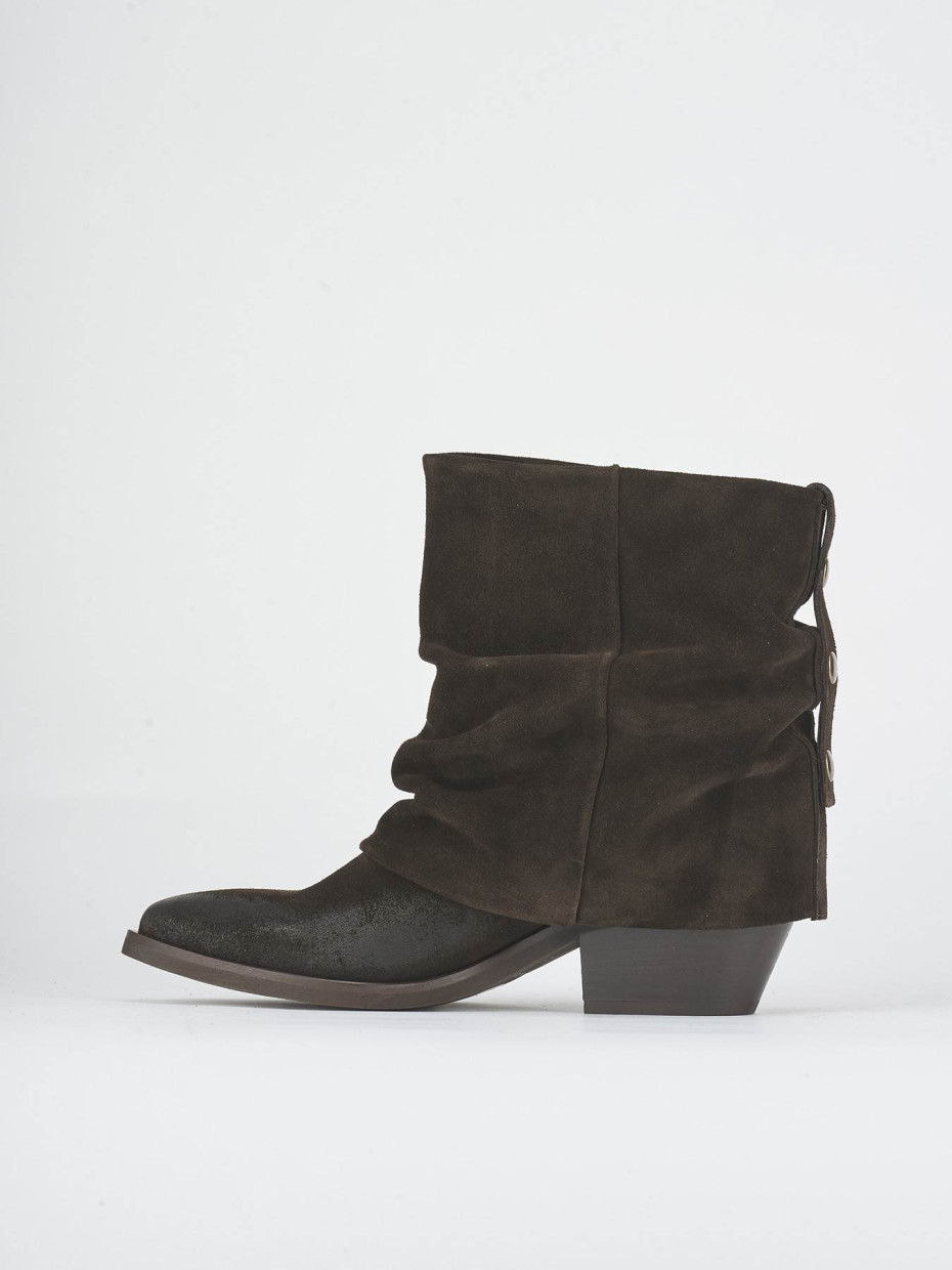 High heel ankle boots heel 5 cm dark brown suede