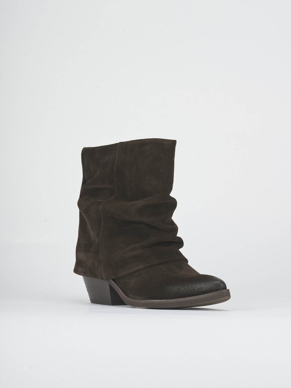 High heel ankle boots heel 5 cm dark brown suede