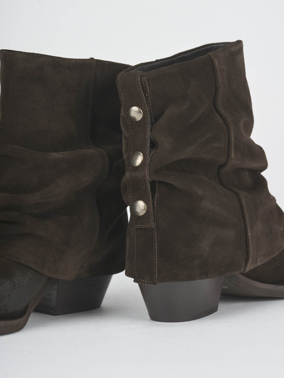 High heel ankle boots heel 5 cm dark brown suede