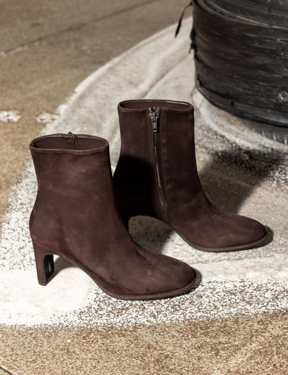 High heel ankle boots heel 8 cm dark brown suede