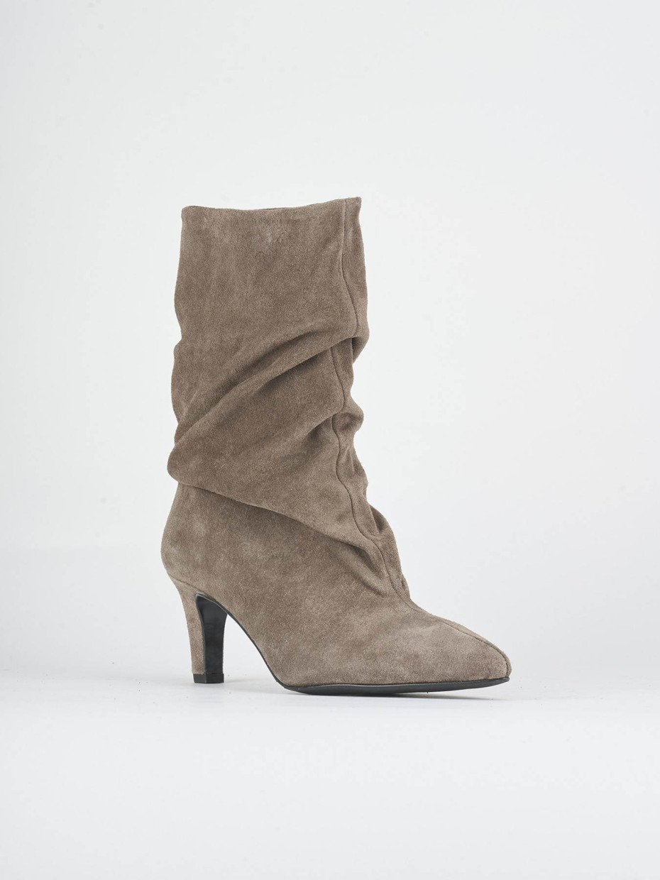High heel ankle boots heel 7 cm beige suede