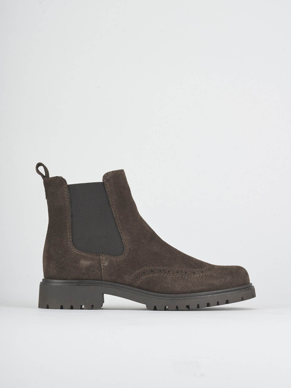 Botines de tacón bajo tacón 2 cm marrón oscuro ante