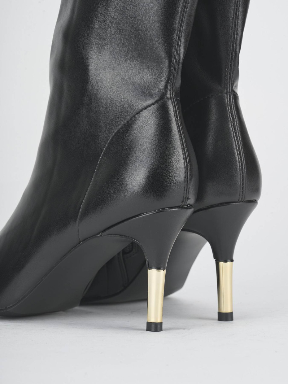 Stivaletti tacco 7cm pelle sostenibile nero