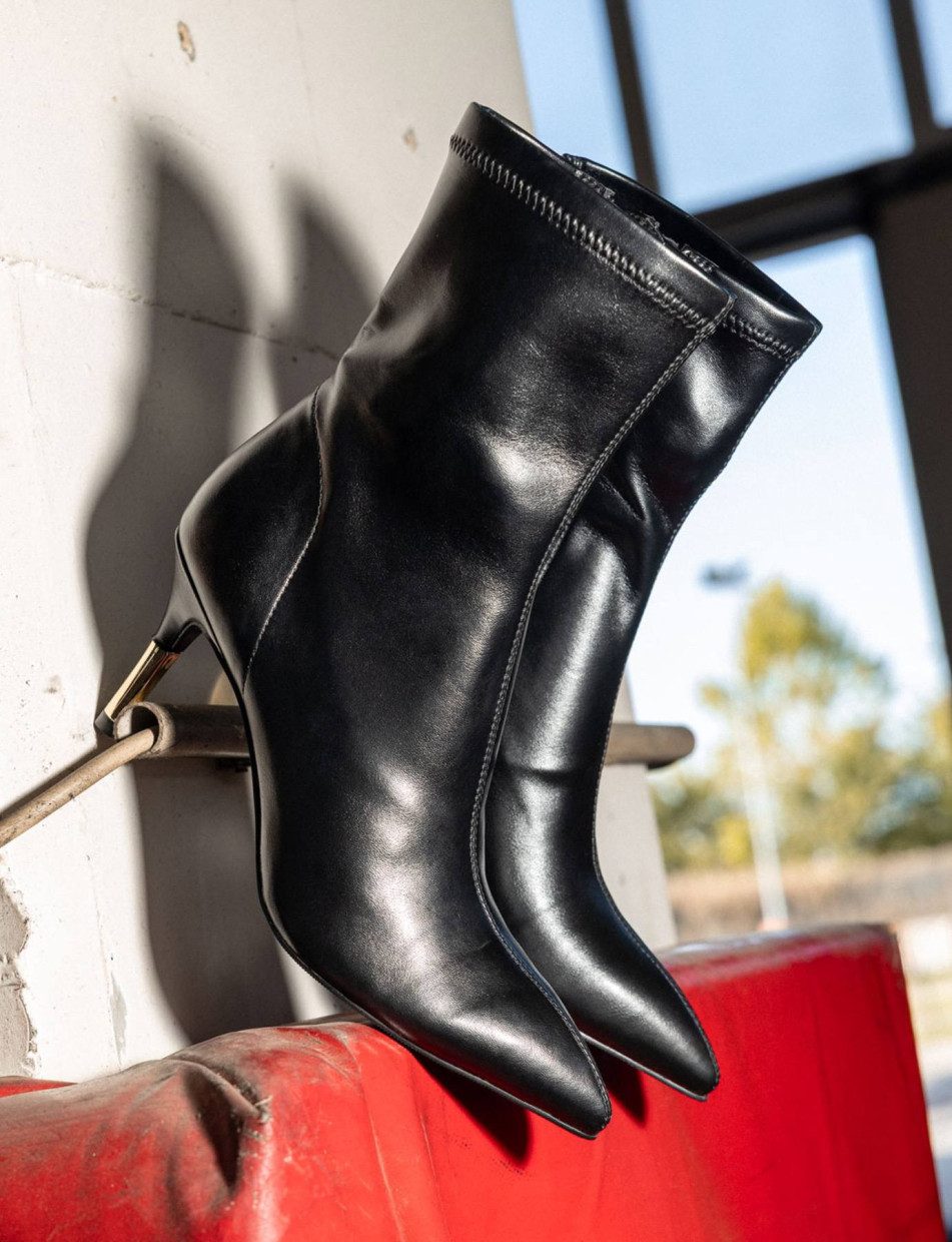 Stivaletti tacco 7cm pelle sostenibile nero