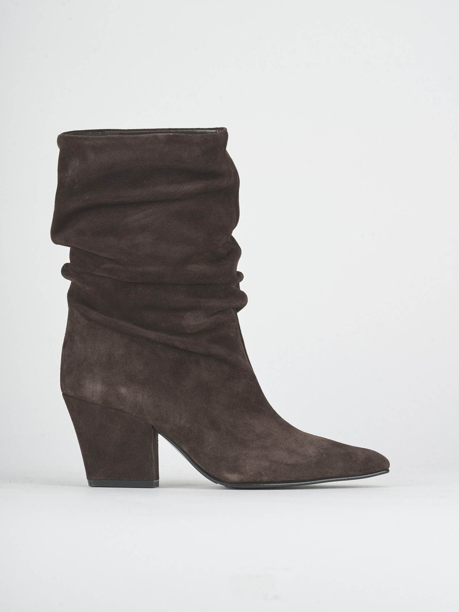 Botines de tacón alto tacón 7 cm marrón oscuro ante
