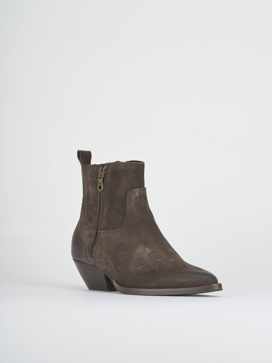 High heel ankle boots heel 5 cm dark brown suede