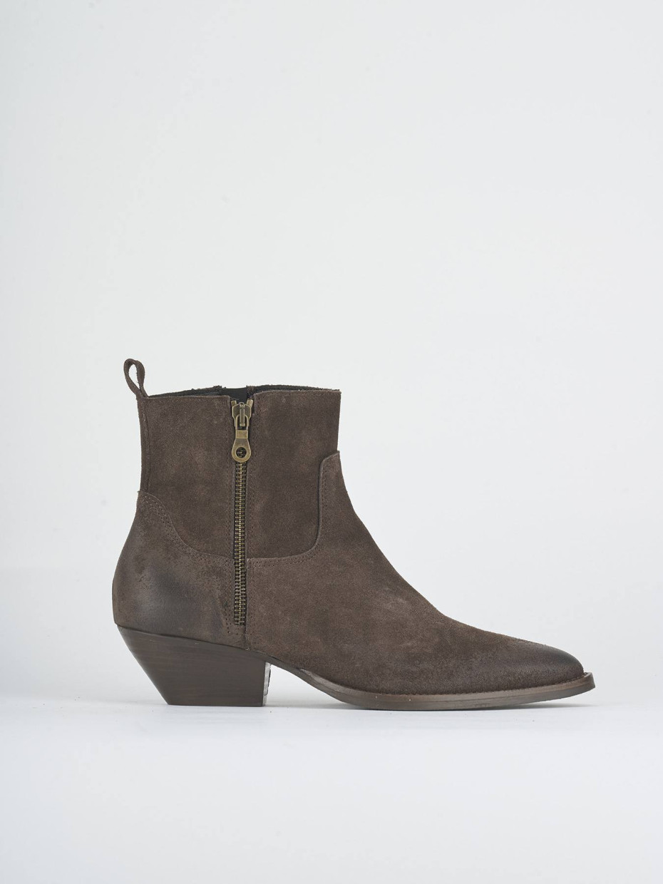High heel ankle boots heel 5 cm dark brown suede