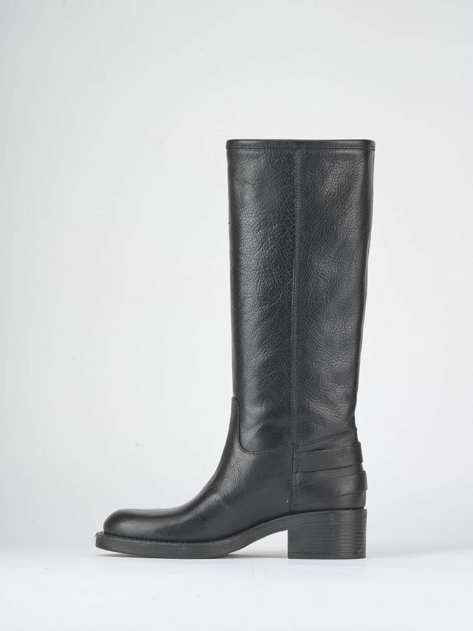 Stivali tacco 3cm pelle nero