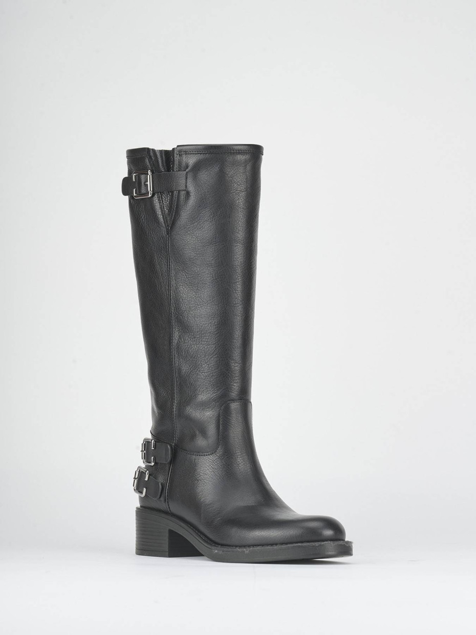 Stivali tacco 3cm pelle nero