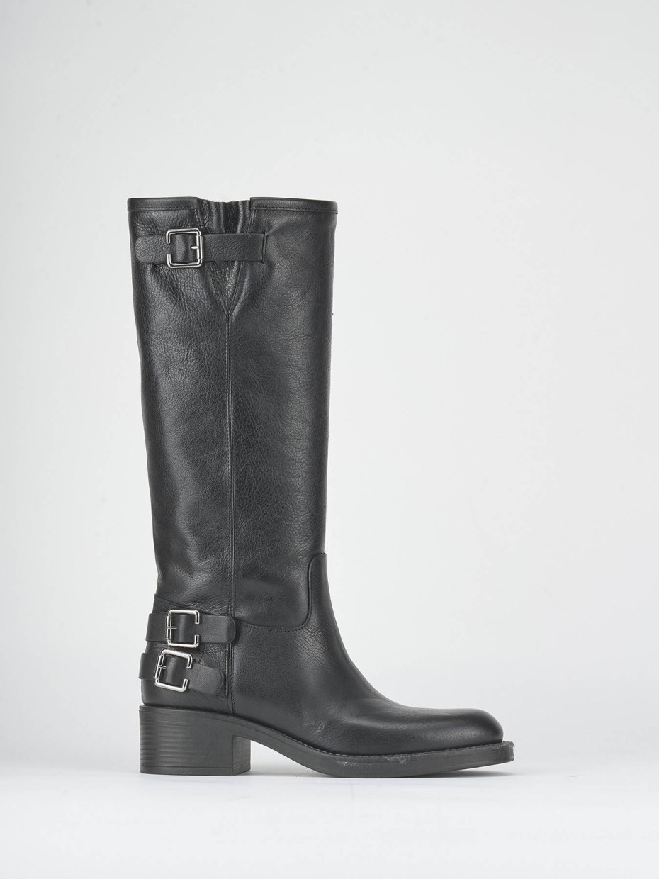 Stivali tacco 3cm pelle nero