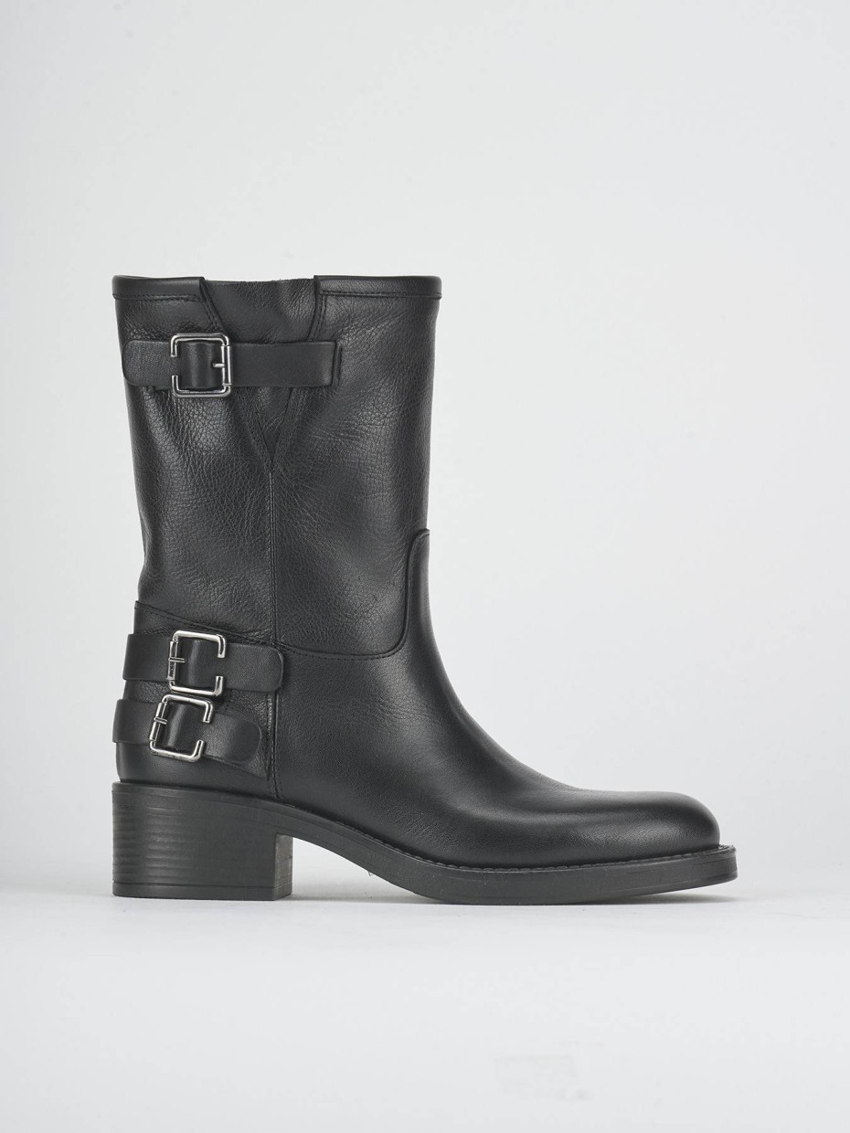 Stivaletti tacco 3cm pelle nero