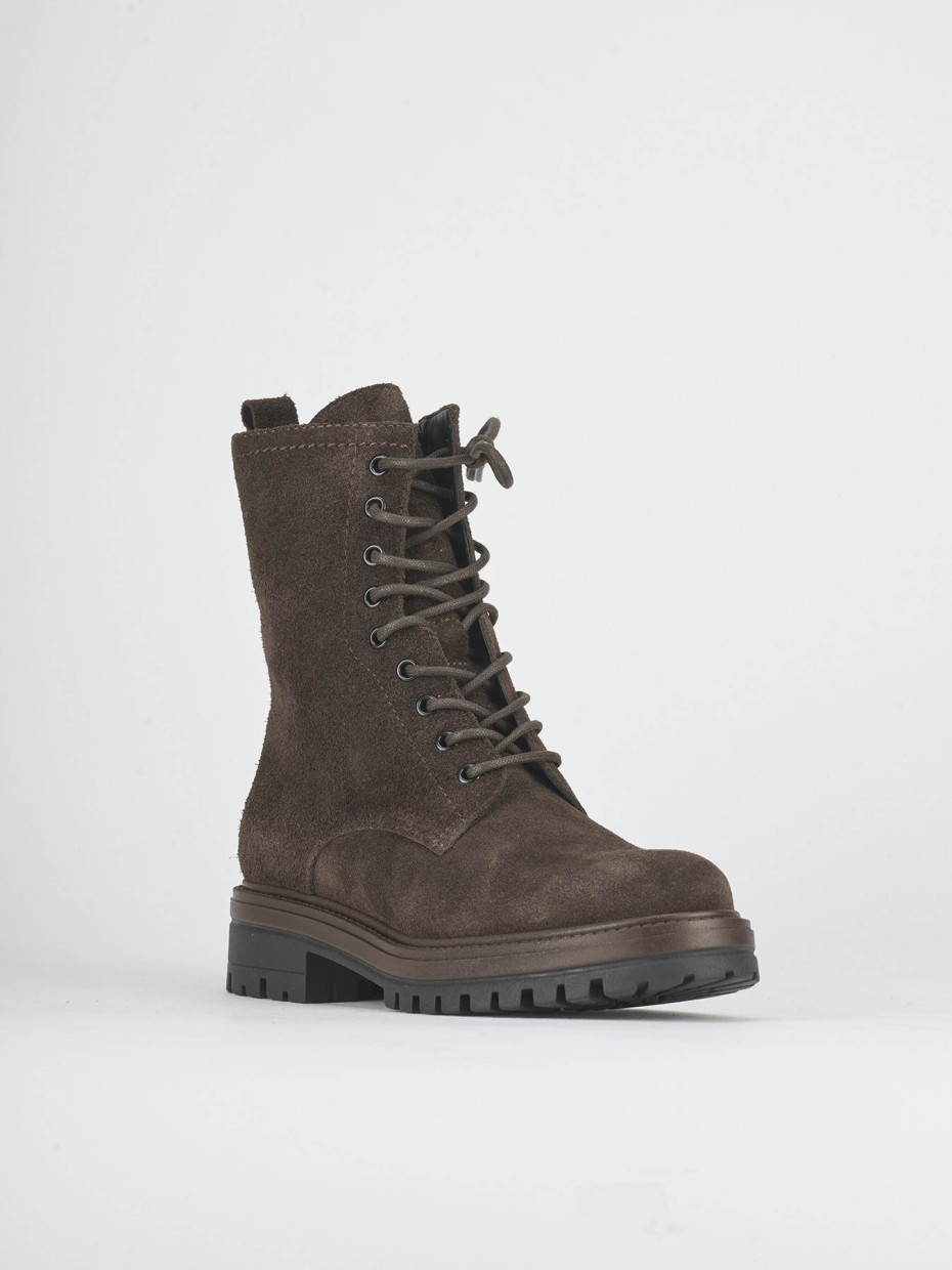 Botas militares tacón 2 cm marrón oscuro ante