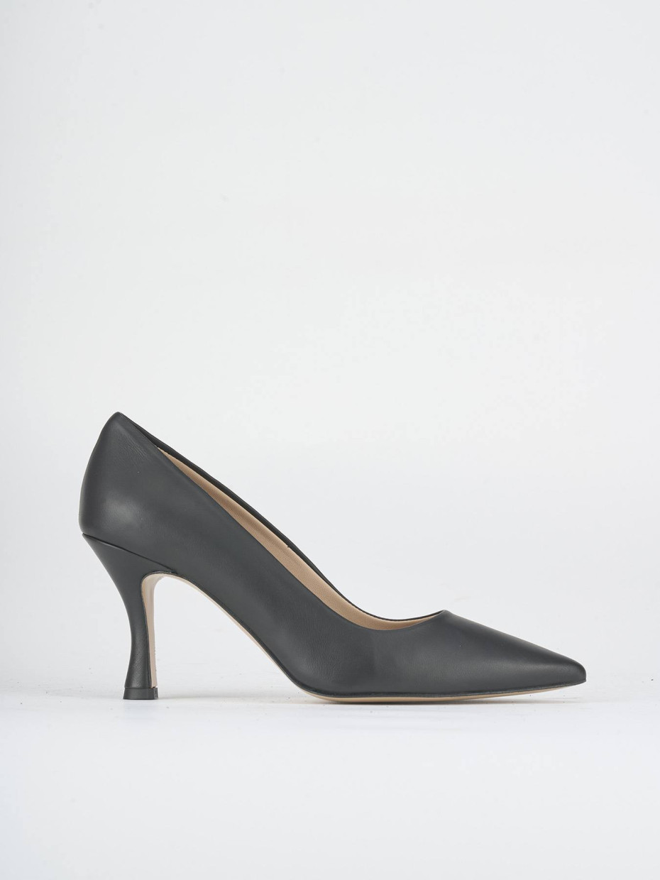 Zapatos de salón tacón 7 cm negro cuero