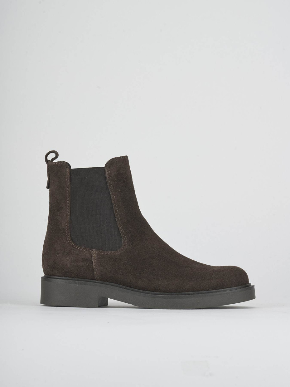 Botines de tacón bajo tacón 2 cm marrón oscuro ante