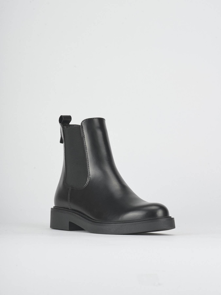 Botines de tacón bajo tacón 2 cm negro cuero