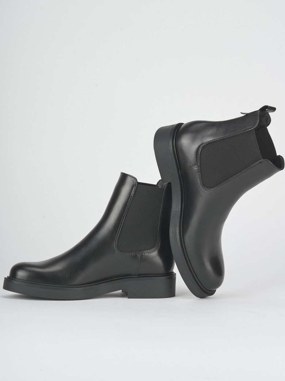 Botines de tacón bajo tacón 2 cm negro cuero