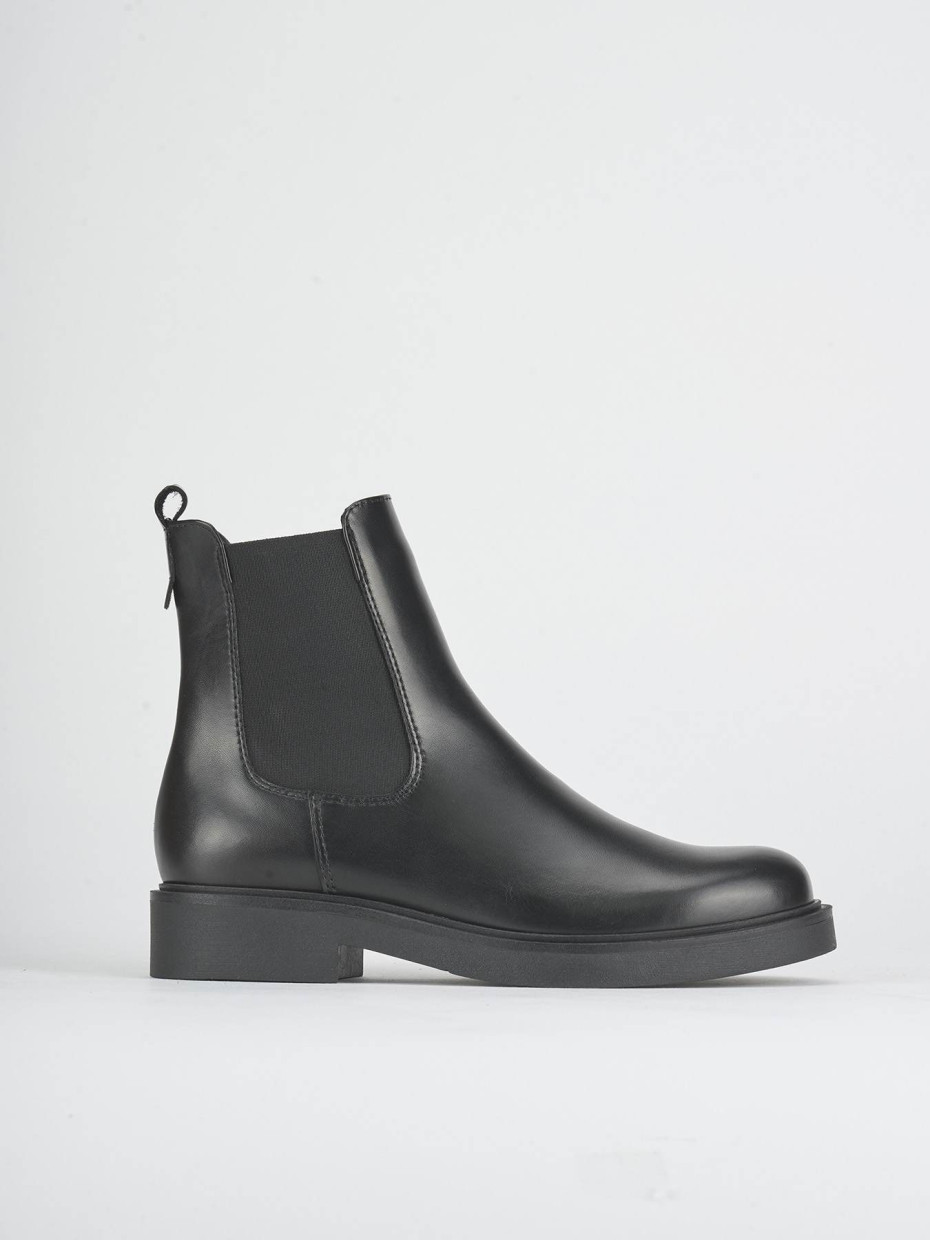 Botines de tacón bajo tacón 2 cm negro cuero