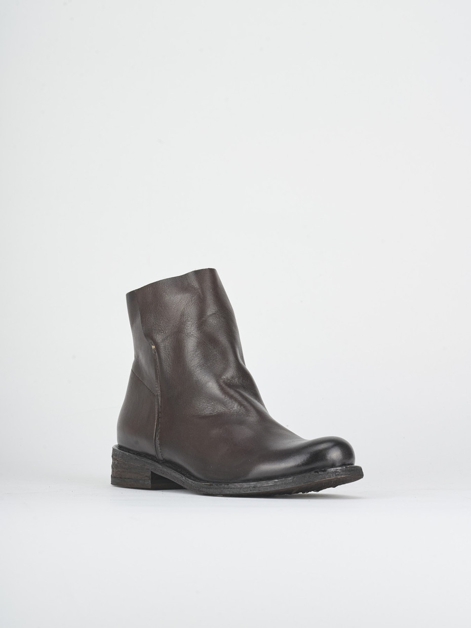 Botines de tacón bajo tacón 2 cm marrón oscuro cuero