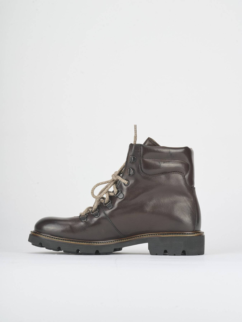 Botas militares tacón 2 cm marrón oscuro cuero