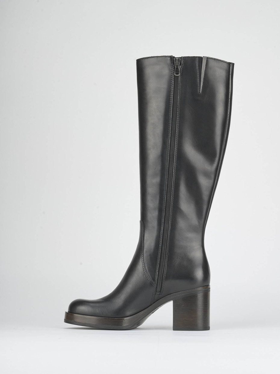 Botas de tacón alto tacón 6 cm negro cuero