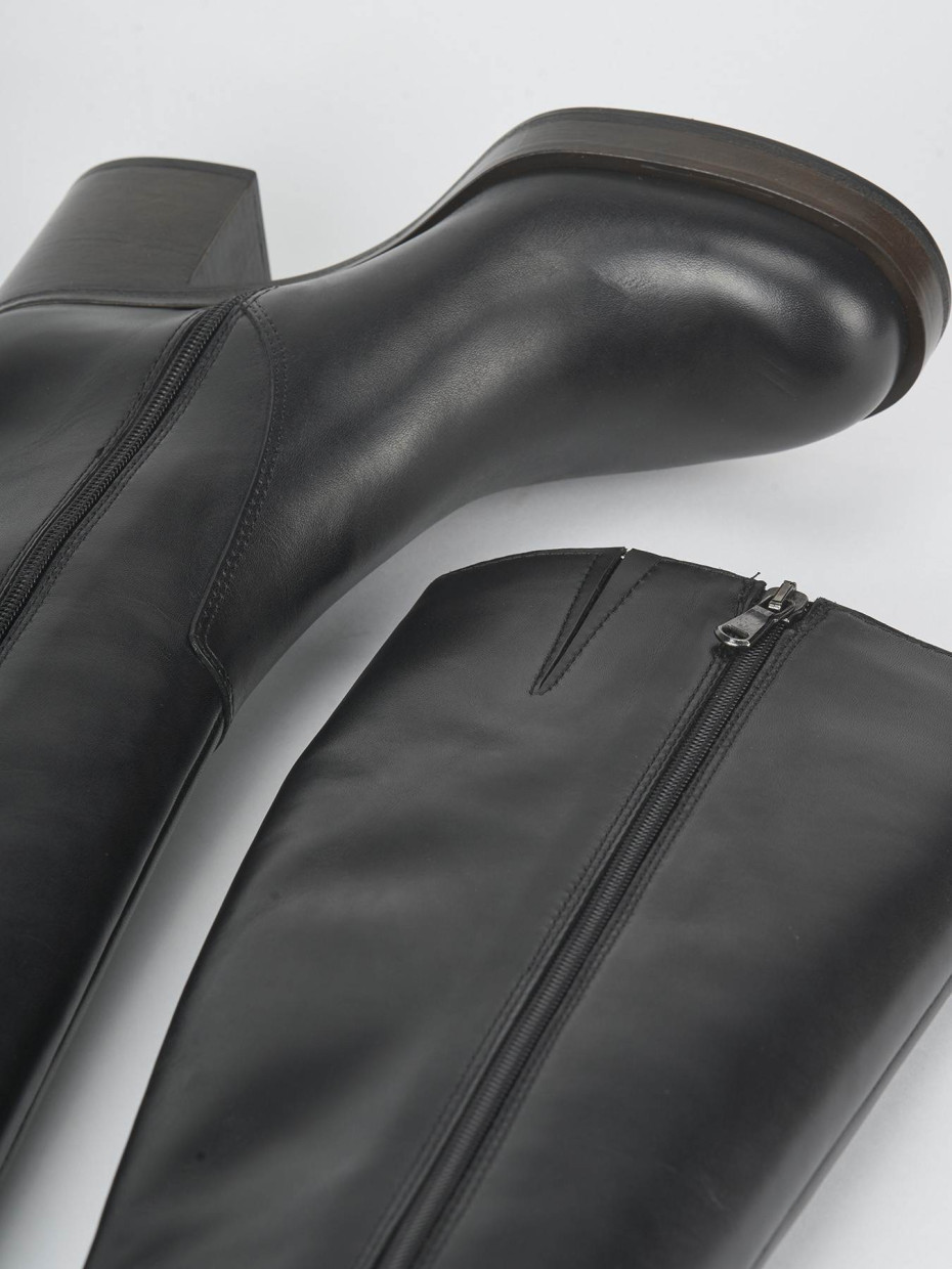 Botas de tacón alto tacón 6 cm negro cuero