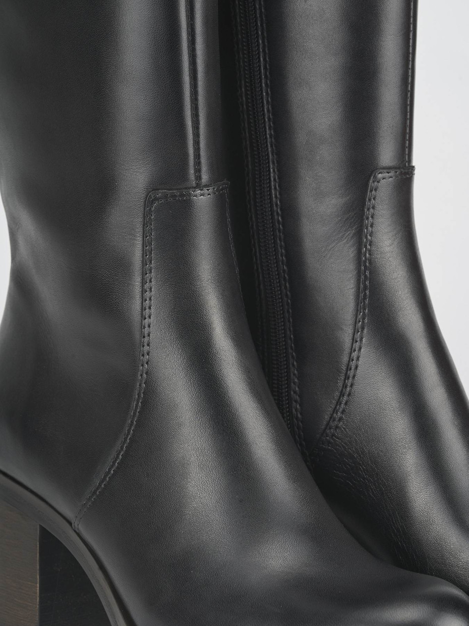 Botas de tacón alto tacón 6 cm negro cuero